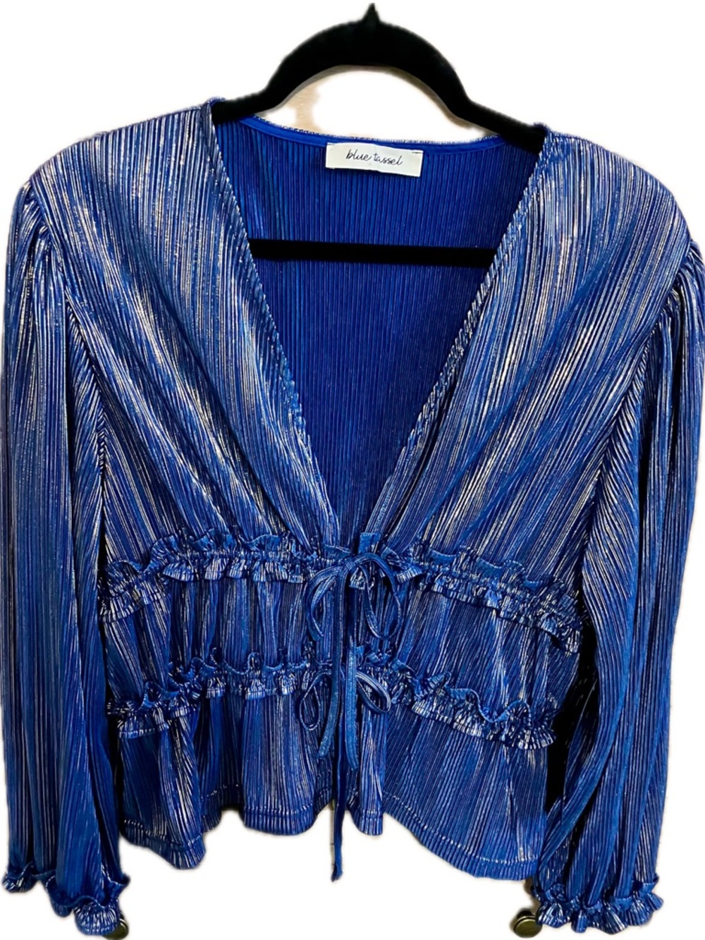 Blue Tassel Shimmering Blue Blouse